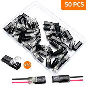 50 PCS Double-Wire Plug-in Connector Led Light Strip Connectors 2 Pin, Led Strip Lights Connectors Low Voltage Wire Connector with Locking Buckle, Fast Connect Plugs Led Connectors for Strip Lights
