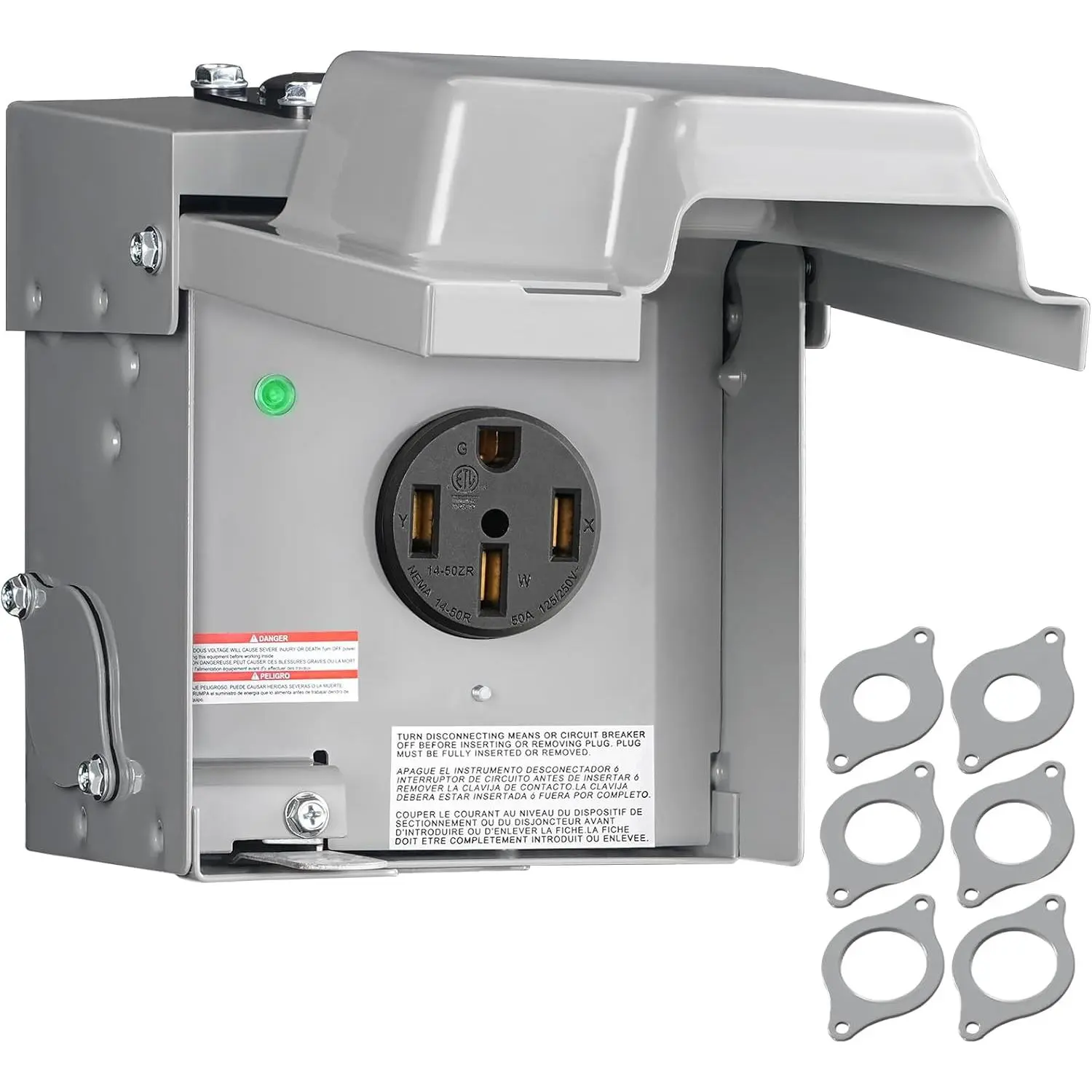 50 Amp RV Power Outlet Box, 125/250V NEMA 14-50R RV Outlet Weatherproof, Outdoor RV Electrical Outlet with Receptacle Panel, Enclosed Lockable Power Box for RV Camper, ETL Listed H91OB06