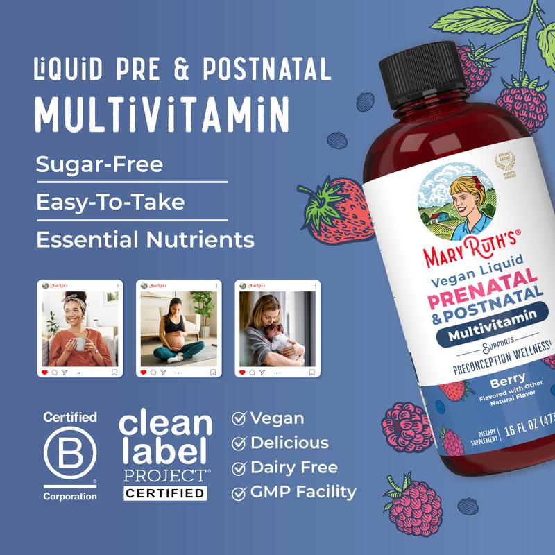 MaryRuth’s Prenatal & Postnatal Liquid Multivitamin - Sugar Free - Vegan - Non-GMO - 16oz