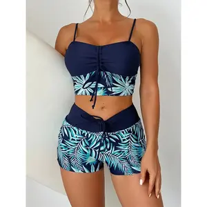 2026 New High-Waist Bikini Women Vintage Floral Print Pleate Drawstring Push Up Patchwork Swimsuit,Bathing Suit Swimwear,Summer Vibes