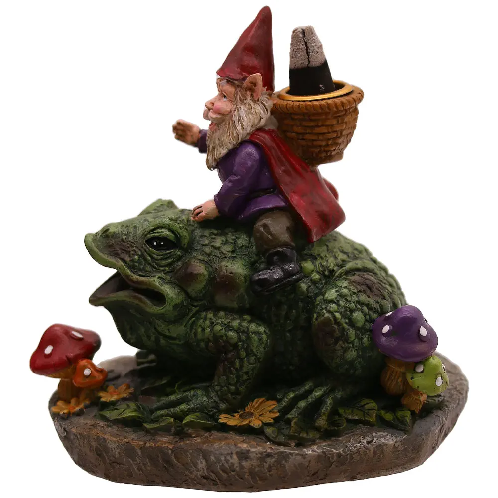 Gnome Riding Frog Backflow Burner