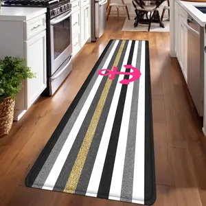 1PC，Pink Anchor on Black and Gray Striped BackgroundPatterned strip rugs, used for everyday or festive decorations, entryway mats, RV mats, bathroom non-slip mats, bedroom bedside mats, and kitchen mats.