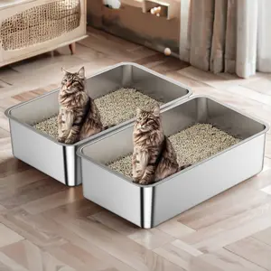 Zarler Affordable Odor Free Stainless Steel Cat Litter Box Non-Stick Easy to Clean Litter Box Made for Multi-Cat Homes