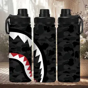 1pc 20oz Insulated Stainless Steel Tumbler, Shark Mouth Camo Pattern, Ideal for Gym Travel Outdoor Activities