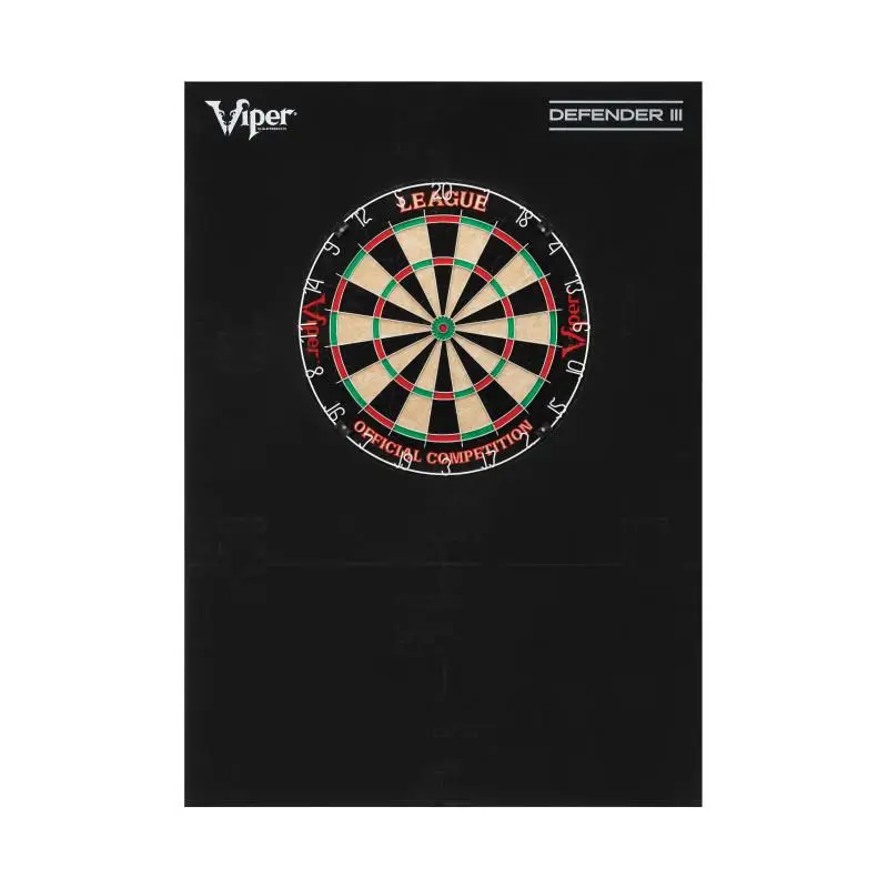Viper League Sisal Dartboard Set with Wall Defender III, Tournament Quality 17.75" Regulation Board, Self-Healing Fibers to Reduce Bounce-Outs, Dartboards, Tournament Quality Regulation, Fiber, Compressed Sisal Fibers