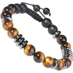 8mm Hematite & Crystal Stone Flat Bead Bracelet for Women Men, I Love You Morse Code Bracelet Inspirational Jewelry Adjustable