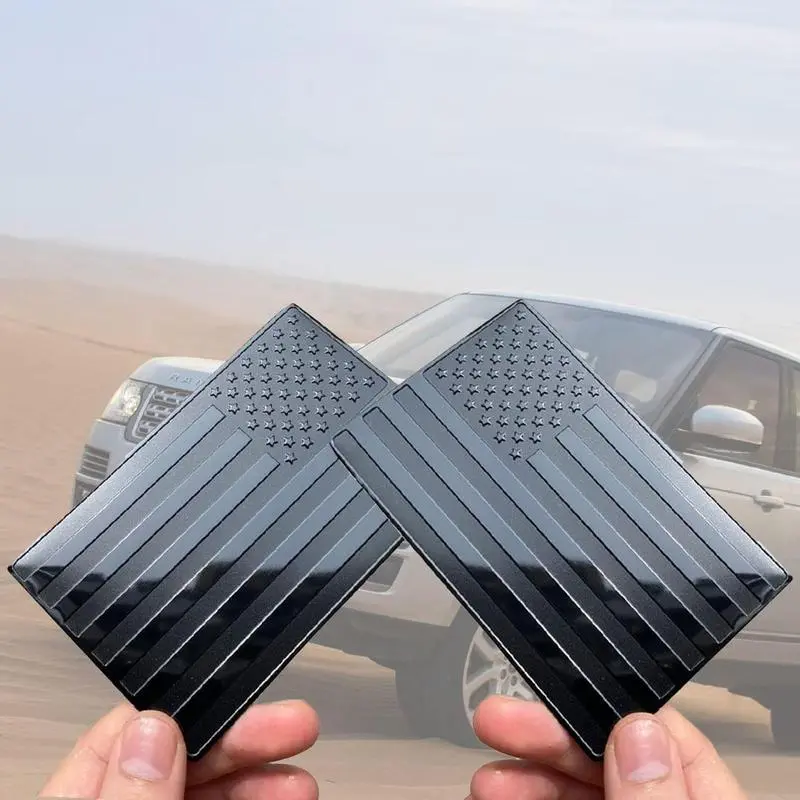 3D Metal All Black American Flag Emblem Decal Stickers (1 Pair), Matte Black 5" x 3" Patriotic USA US Flag Car Decals Bumper Stickers for Truck, Window, Motorcycle, Support US Military