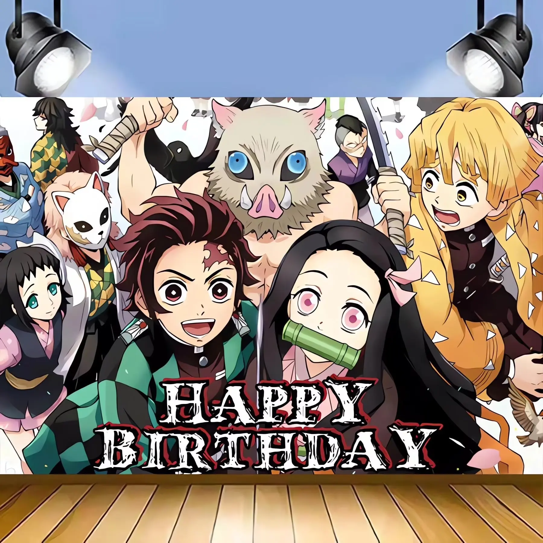 Demon Slayer Themed Polyester Photo Booth Backdrop, Decorative Banner, Birthday Decoration Supplies for Anime Cartoon Birthday Party Festive & Party Needs