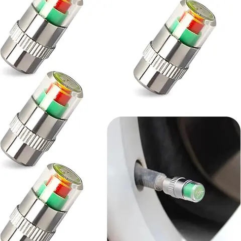 YXCY Chrome-Plated Copper & Stainless Steel Automotive Tyre Valve Caps Tools, Car Parts with 2.4Bar/36PSI 3-Color Pressure Alert, Extends Tire Lifespan, Boosts Driving Safety for Cars, Motorbikes