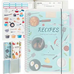 Recipe Book 10.82x8.46in Cooking Notebook 160 Pages Binder Recipe Journal with Index Pages Waterproof Pages Elastic Strap Inner Pocket Frosted Plastic Cover Meal Planner Kitchen Organizer Gift