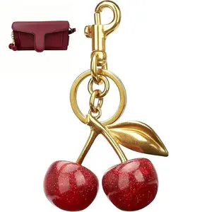  [Free single shoulder bag Included] Glitter Cherry Keychain Cute Fruit Purse Charm for Handbags Backpacks–Cute Keyring Accessories for Women, Fashionable Handbag Charms for Car Keys