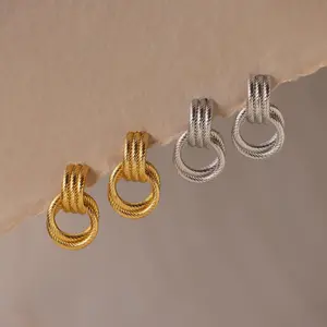 Ribbed Duo Knot Earrings by Caitlyn Minimalist - Twisted Dangle Hoop Earrings in Gold - Statement Jewelry - Graduation Gift
