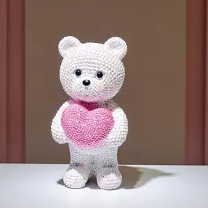 Creative Bear Shaped Resin Ornament, 1 Count Cute Bear Figurine, Heart Shaped Bear Statue Decoration Craft, Desktop Decoration for Home Office Coffee Shop, Home Decor Accessory