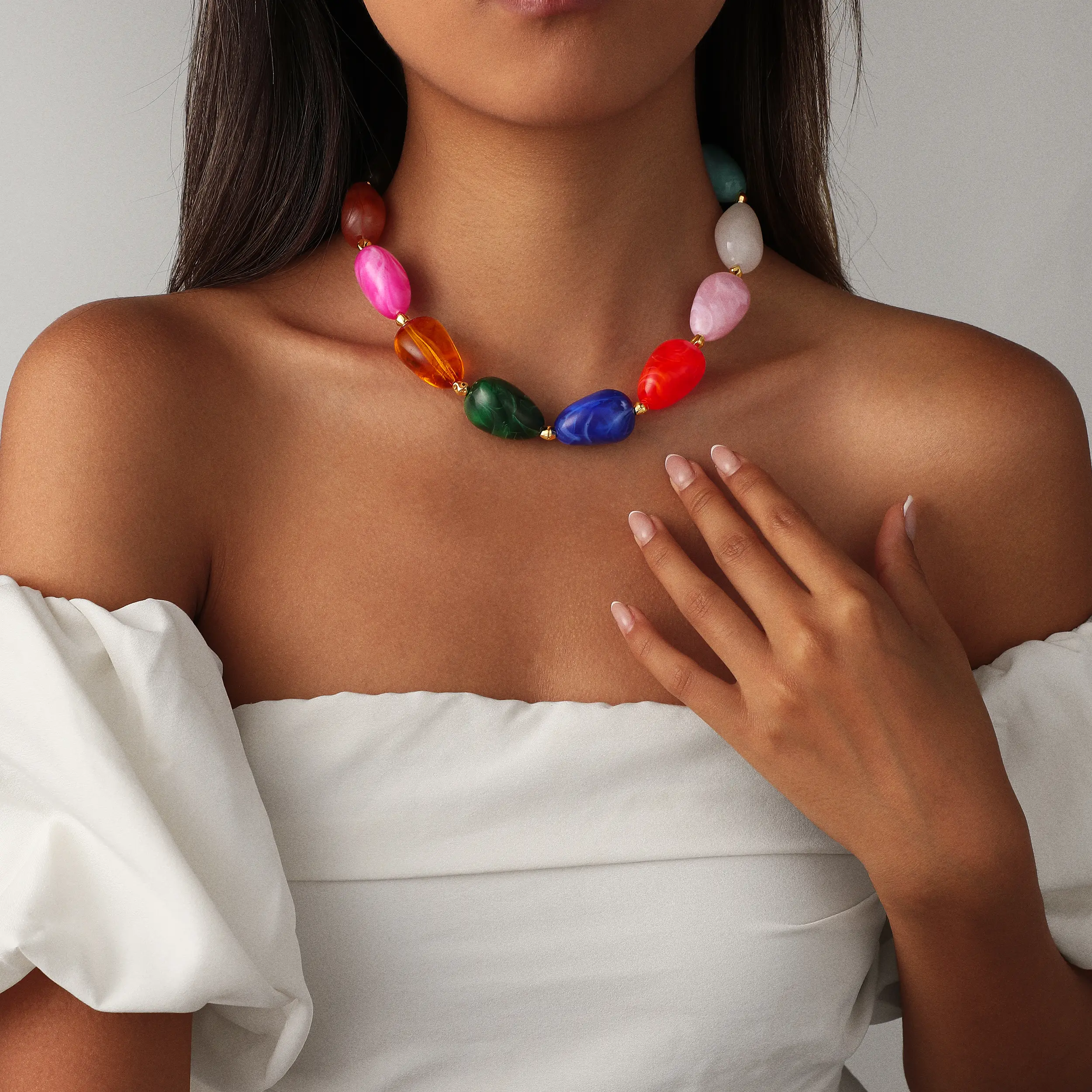 CAROVO Women's Chunky Resin Beaded Choker Necklace - Colorful Bobo Style Costume Jewelry for Jewelry Lovers, Summer Vacation Statement Accessory, Bobo Style Necklaces, Beads Mix Necklaces