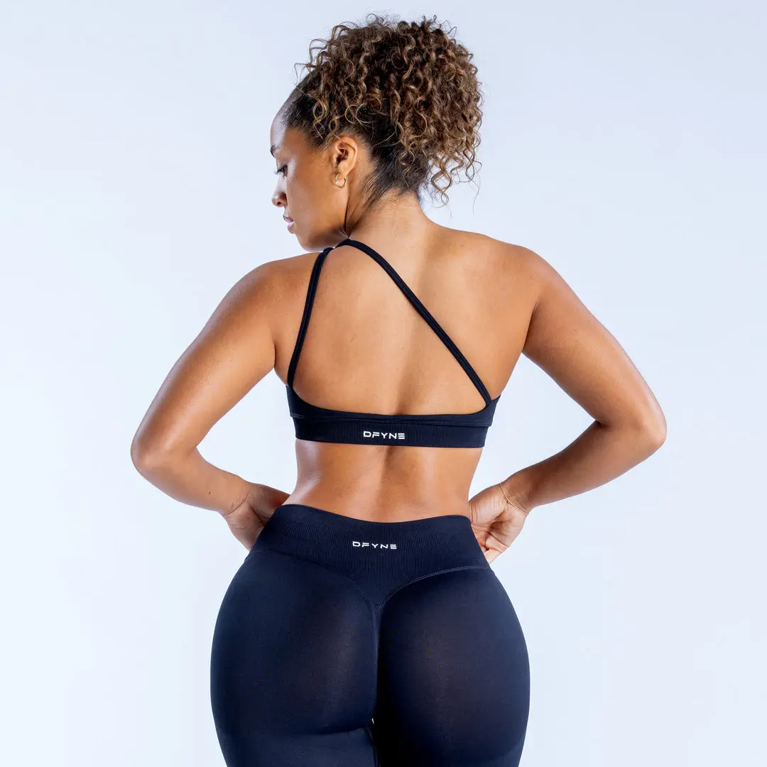 Asymmetrical Strappy Back Sports Bra for Women, Quick-Dry Seamless Nylon Blend Workout Wear, Medium Support Top with No Padding, Female, Stretch Fabric