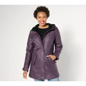 Weatherproof Water Resistant Rain Coat with Drawcord Hood
