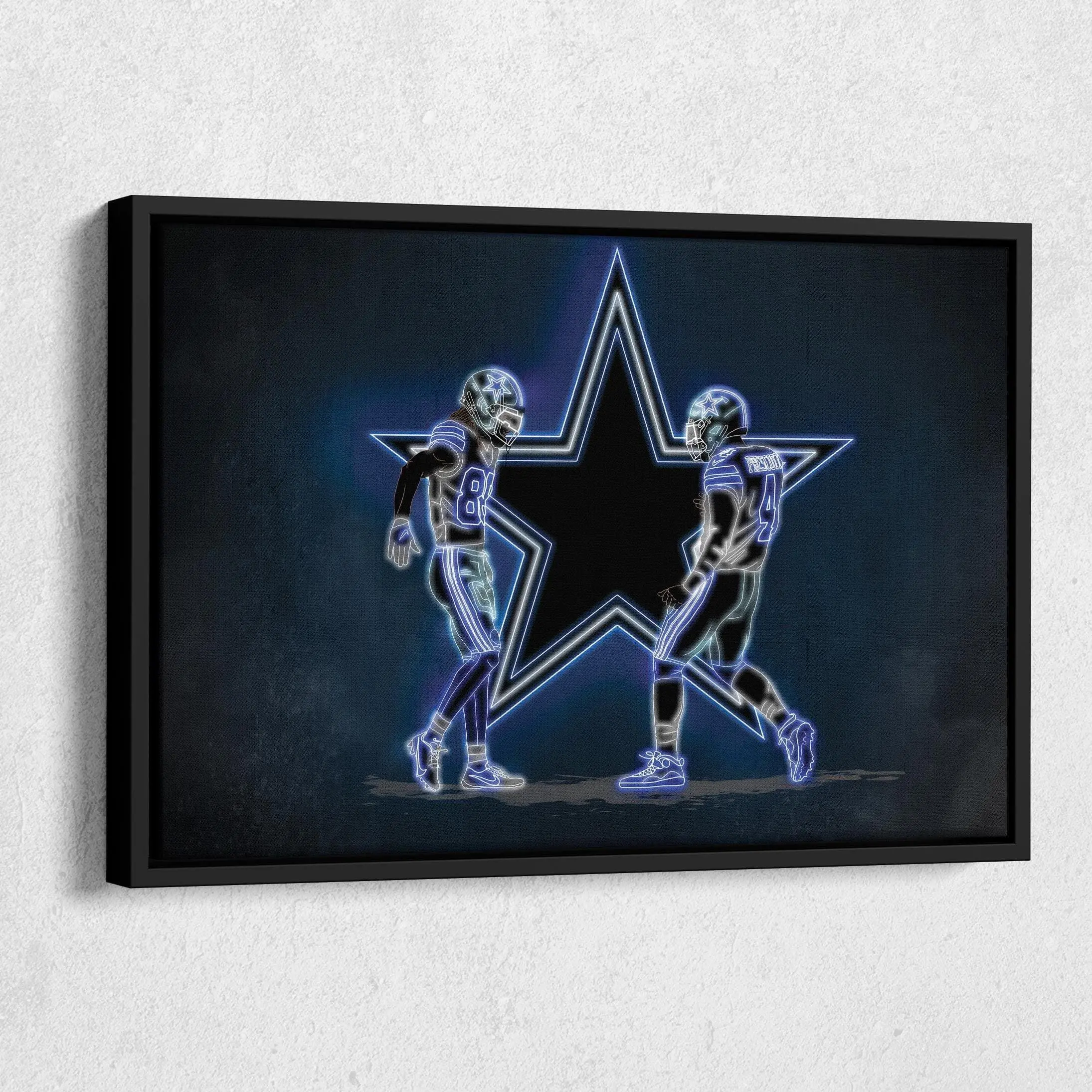 CeeDee Lamb # 88 & Dak Prescott. # 4 Neon Poster, Dallas  Canvas Wall Art, Man Cave Home Gift