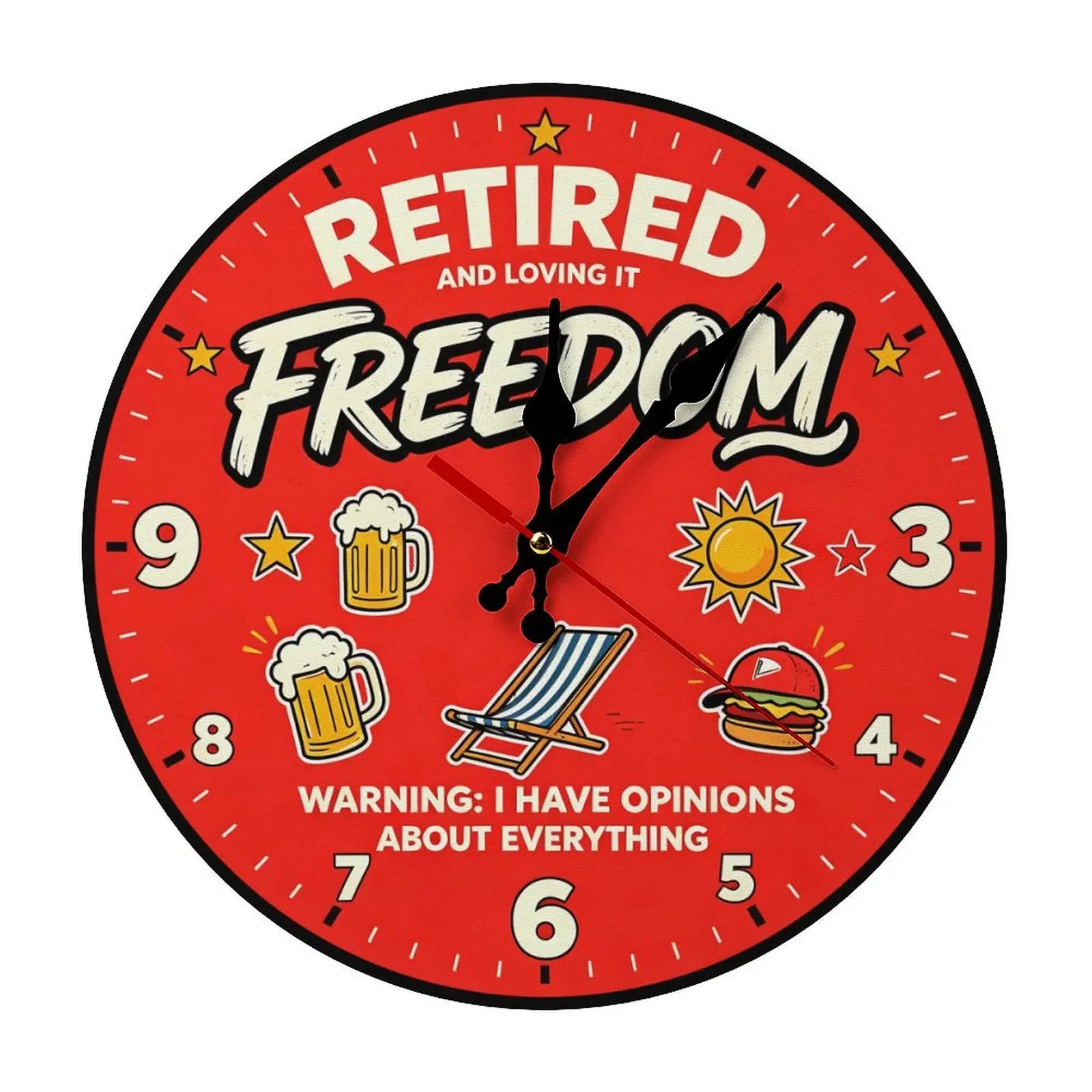 10-12 In DIY Round Silent Motion Funny Theme Wall Clock, Man Cave Gadgets Retirement Gift Ideas, Non-Ticking "Retired and Loving It" Decor for Home Bar, Garage, Round Shape
