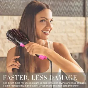 One Step Hair Dryer and Volumizer Hot Air Brush 3 in 1 Unisex Hot Air Brush Comb for Fast Drying Unique Brush with Pink Accents