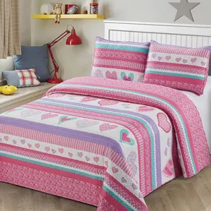 2 count Twin Size Quilt Bedspread /Teens Hearts Pink Purple/Lavander White Girls Multicolor Bedding New