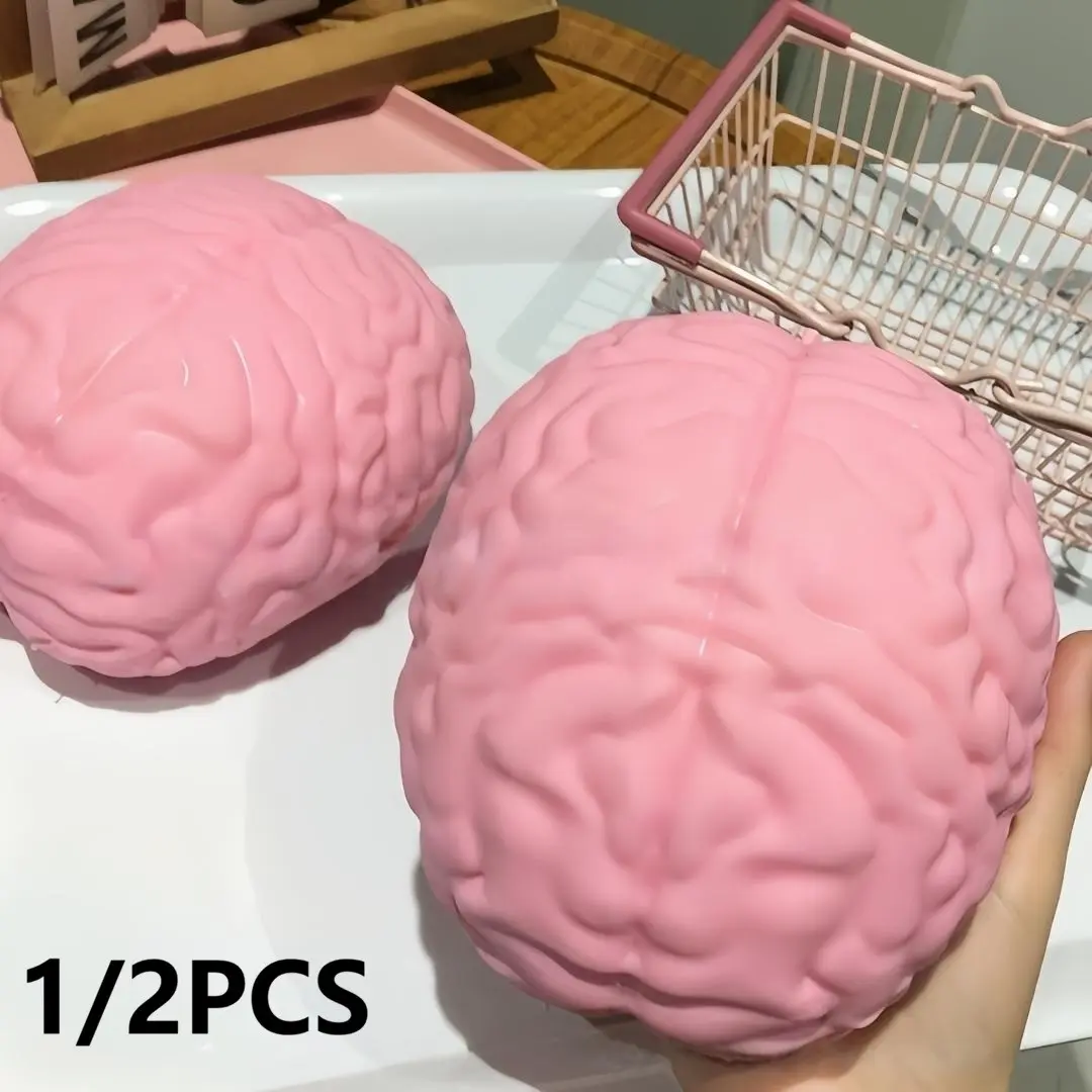 Giant Squishy Brain Stress Ball, Jumbo Slow Rising Sensory Toy for Adults Anxiety Relief, Extra Soft Foam Stress Squeeze Toy for Desk & Party Favors, Hand Squeeze Ball, Sensory Stress Reliever