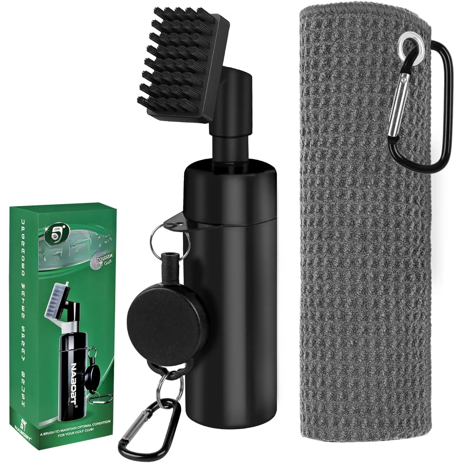 Golf Towel and Brush Set, Premium Golf Towel(16x16 inch) & Splash Golf Club Cleaner Brush Set, Retractable Clip Golf Cleaner Brush & Super Absorbent Microfiber Towel, Golf Accessories for Men