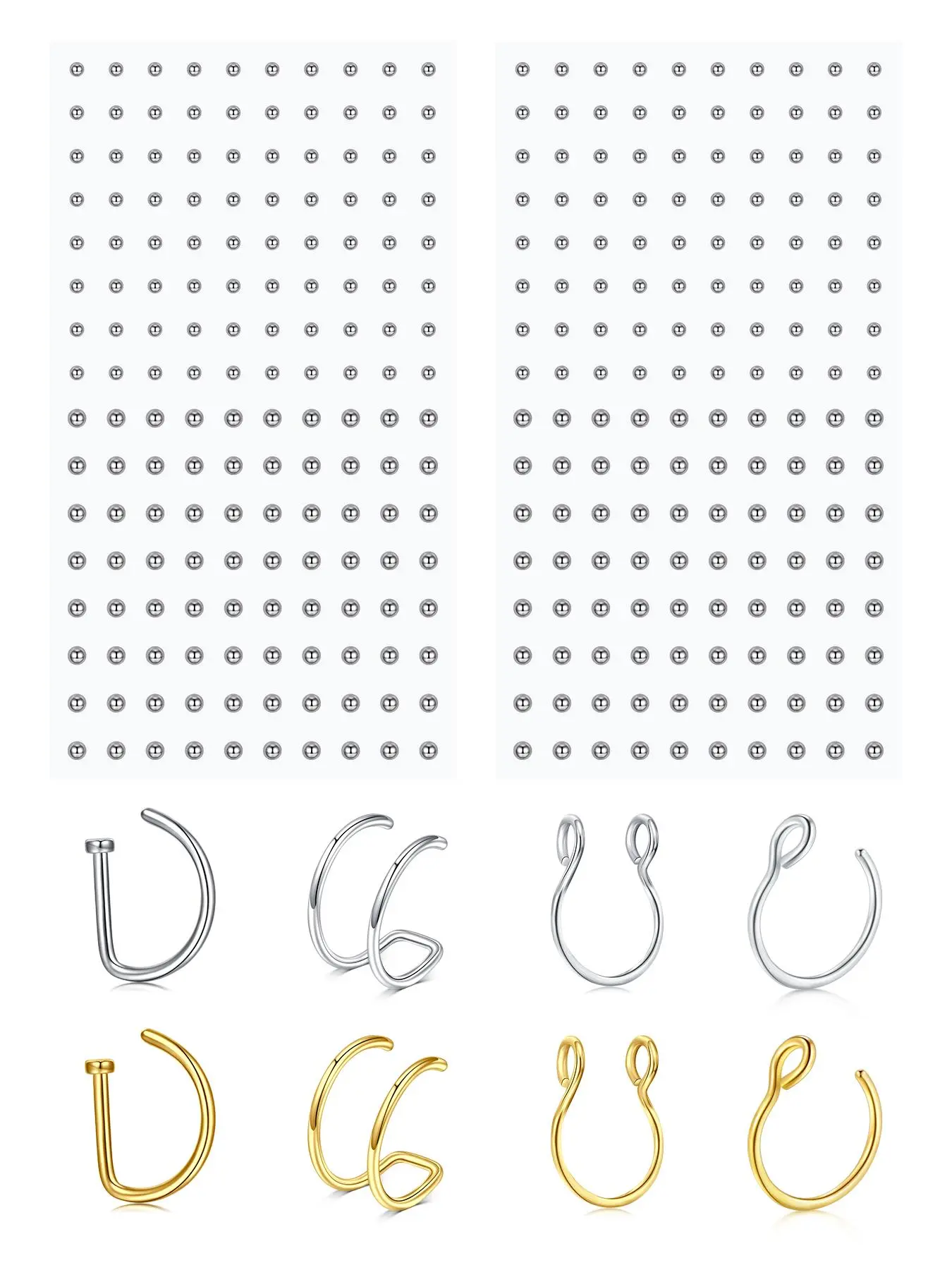 Fake Body Piercing Jewelry, Fake Nose Ring Fake Lip Ring Fake Eyebrow Piercing Self-Adhesive Face Sticker Fake Piercing Balls No Piercing Body Jewelry, Punk Style Jewelry for Women & Men, Permanent Jewelry