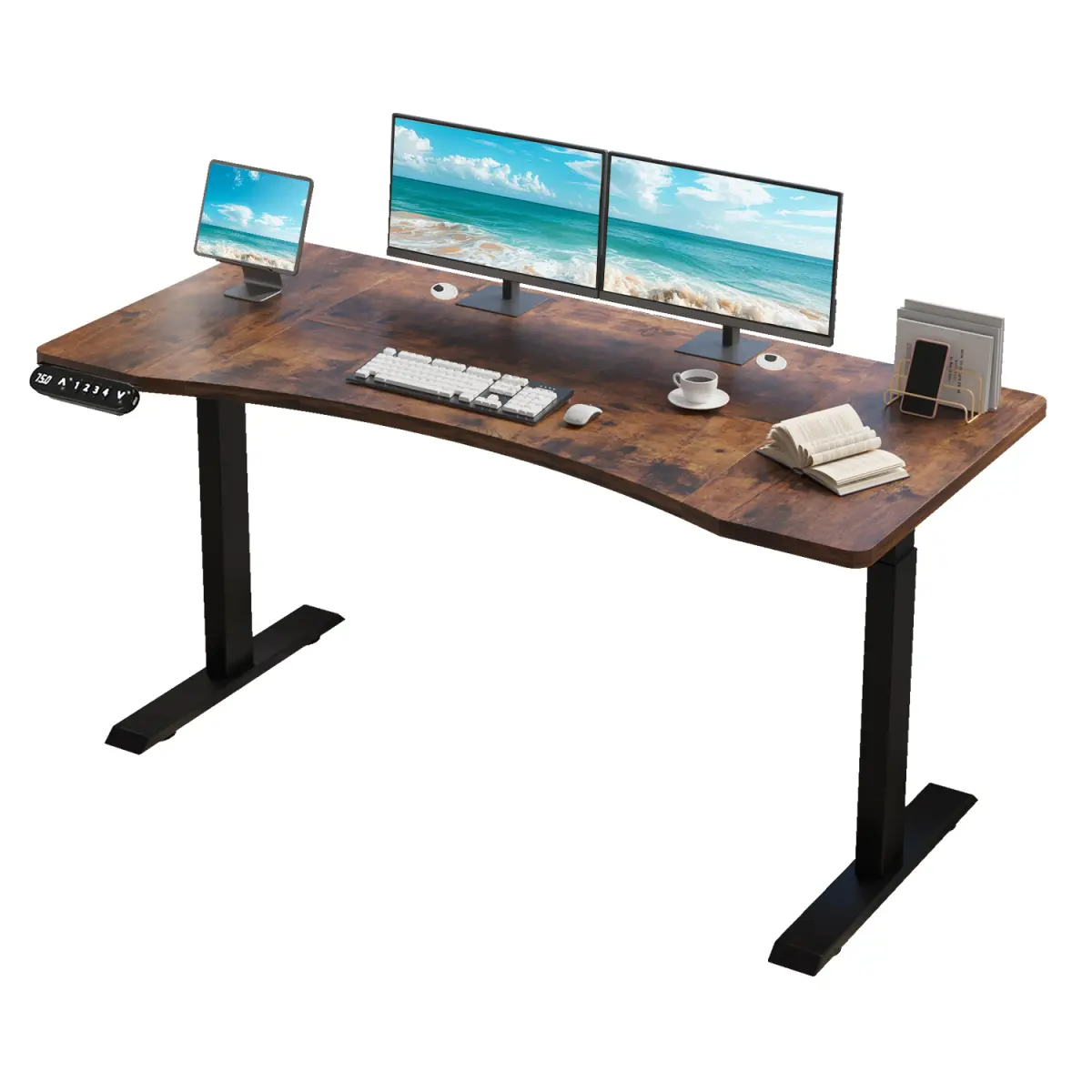 Rustic Brown + 63"desktop+Dual motor Curve design+