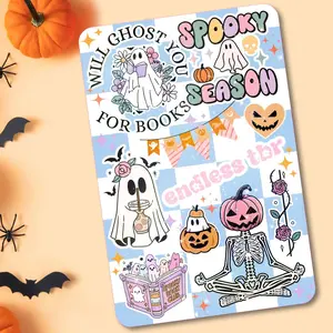 Cozy Blue Cute Ghostie Halloween Holographic Cardstock Clear Case Insert for Kindle | Dark Romance Book Lover Gift | Bookish Stickers for Kindle | Gothic Kindle Decorating Accessories | Booktok Smartphone Aesthetic Cover | Spooky Season