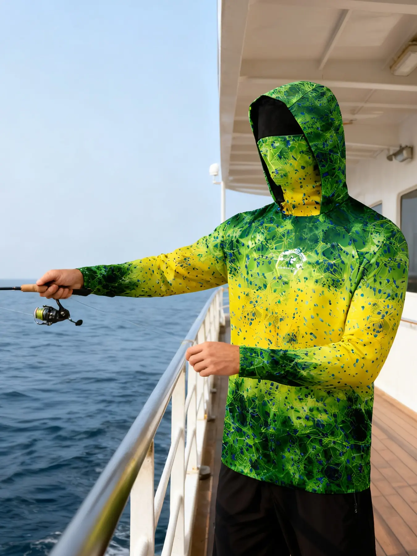 Men's Fishing Hoodie with Face Cover, Long Sleeve Neck Sailing Shirt for Summer Performance, Hunting Jersey and Beach Tops Wear, Athletic Hoodies, Athletic Hooded Shirts, Fishing Hoody