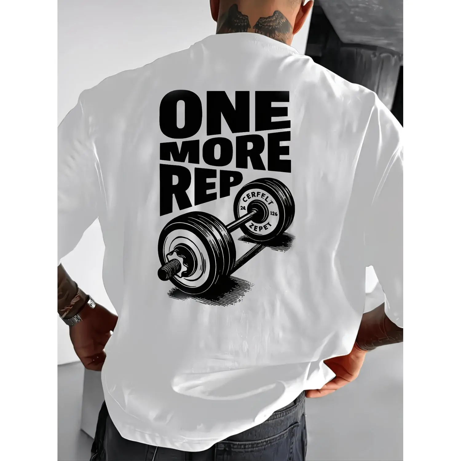 Mens Printed Cotton T-shirt New Mens Printed Short Sleeve Fashion T-shirt One More Rep Simple Versatile Classic American Style Tee Must Have for Outings and Dates