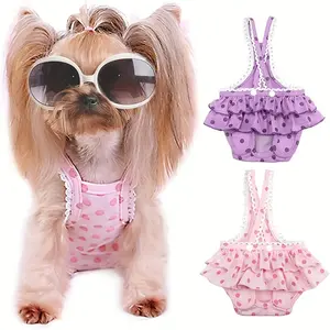 2PC Female Dog Diaper Washable Menstrual Panties Dogs Nappy Sanitary Pants Physiological Underwear Dot Print Shorts Puppy Pants dog clothes