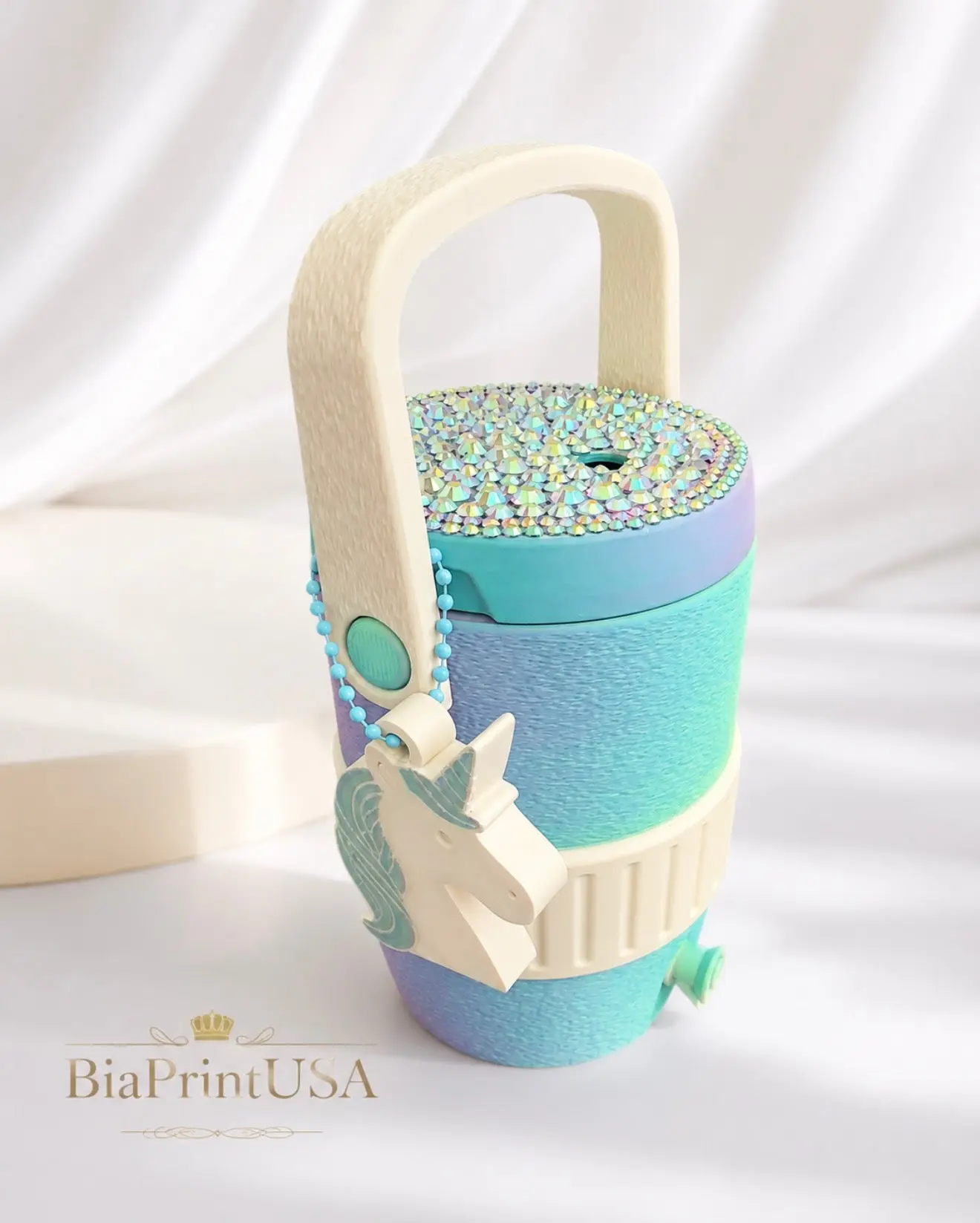 Lightweight Handmade Sparkly Rainbow Rhinestone Cup & Drink Can Holder Set with Bottle Opener Keychain