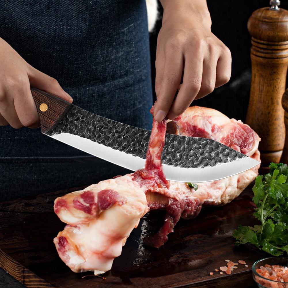 8.5'' Hand-Forged Meat Cleaver Knife - High Carbon Ultra-Sharp Butcher Knife with Ergonomic Handle for Meat Cutting, Chopping, Home Cooking, and Outdoor BBQ