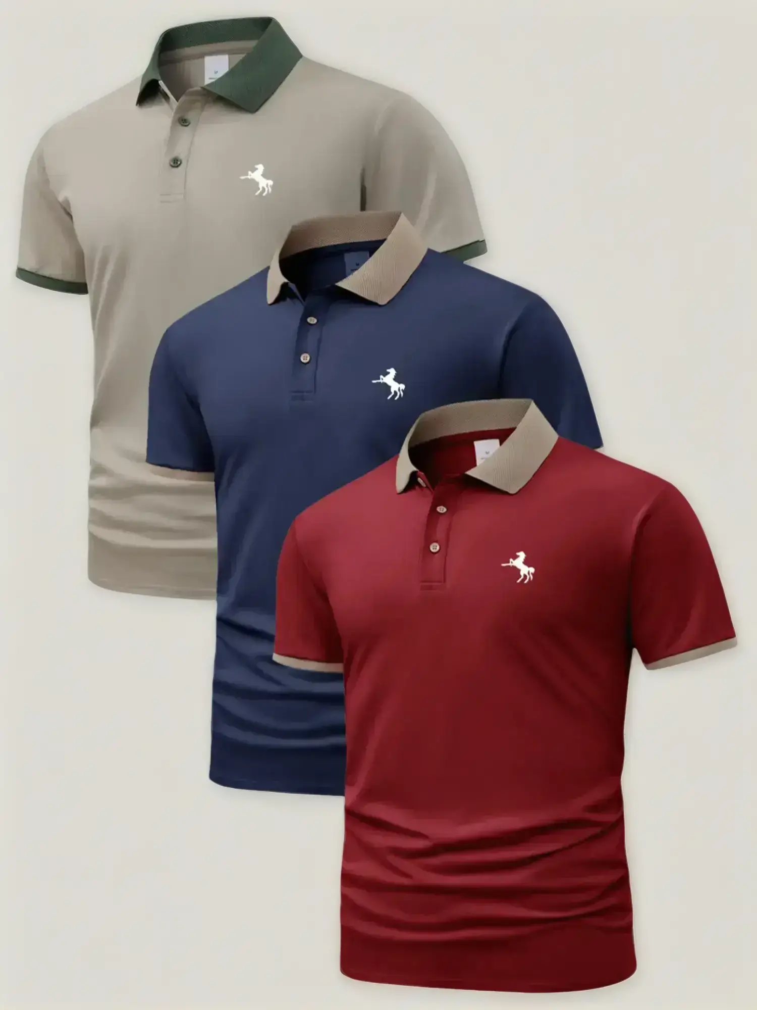 Men's Horse Pattern Polo Shirt, Regular Fit Casual Short Sleeve Button Front Polo Top for Summer, Men's Clothes for Daily Wear, Vacation Clothes