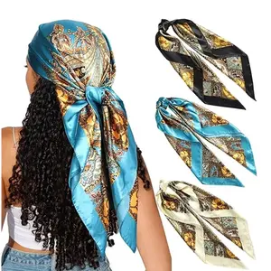 35" Large Square Silk Like Head Scarf - 3-piece suit Hair Scarves Bandana Scarf Headscarf Polyester Scarf for Women