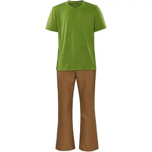Adult Men Shaggy Cosplay Costume Green Shirt and Brown Pants Suit Halloween Outfit