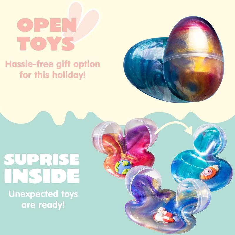 24 Pcs Galaxy Slime Eggs with Toys, Unscented, Multi-color, Easter, Space Theme, 3+ Years, Small, Multi Color, Slime with Toys, Putty, Childrens Multi-item Party Favor Packs, Unisex Children