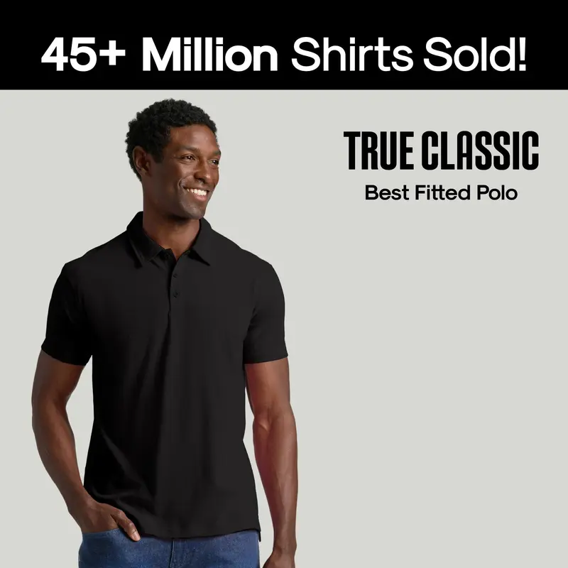 True Classic Men's Short-Sleeve Polo Shirt, Men's Clothing, Button-Front, Fitted Design