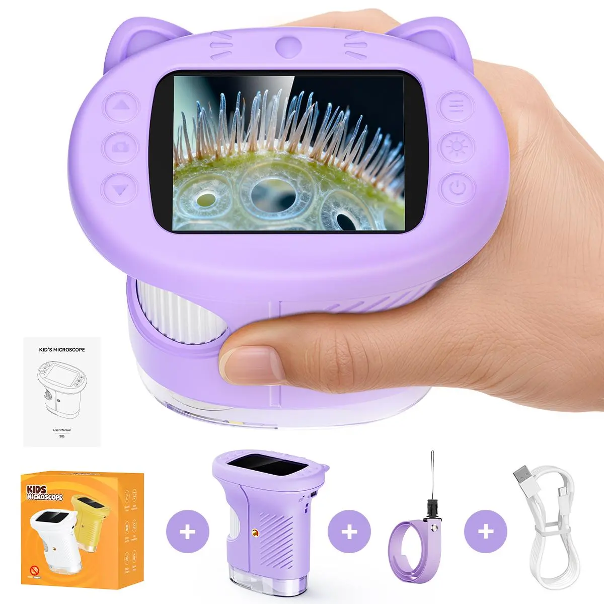 2026 Upgrade] Aspoven 1000X Kids Microscope with Built-in Photo