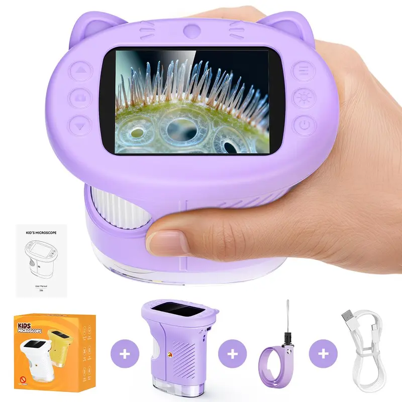 [2027 Upgrade] SEEKID Handheld Digital Microscope for Kids, 2.4in Screen, 1000X Magnification, 100m Telescope, 3-level LED Light, Built-in Photo/Video Camera, Lanyard, 400 Photos, STEM Toy for Ages 3-12, Cool Gifts for Kids, Toddler Learning Activities