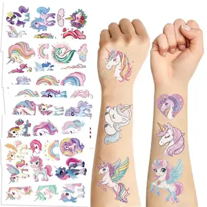 Cartoon Unicorn Series Magical Glitter Tattoo Stickers Waterproof Kids Party Favors, Fun and Quirky Gift for Children, Flat Sticker Type