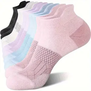 5 Pairs Women's Compression Short Socks, Arch Support Low-Cut Sports Socks, Athletic Sock, Moisture-Wicking Breathable Fabric, All Seasons, Unisex, Multi-Pack