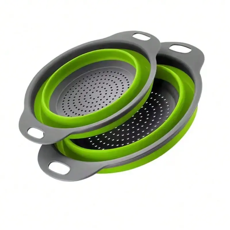 Silicone Folding Drain Basket Fruit Vegetable Washing Basket Foldable Strainer Colander Collapsible Drainer Kitchen Storage Tool