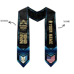Custom Blue Geometric Guatemala & US Flag Graduation Stole – Personalized Heritage Sash, Class of 2026 Grad Apparel