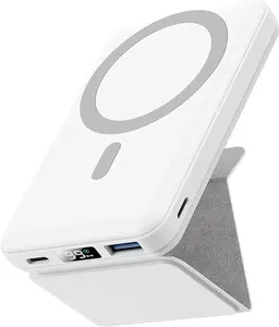 Wireless Charging Power Bank, 10000 mAh Power Bank with Folding Stand and USB-C Cable LED Display, Magnetic Power Bank 22.5W PD Fast Charging for iPhone