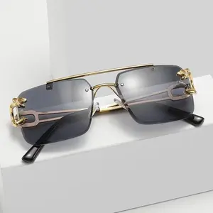 Vintage Luxury Golden Fahsion Glasses Cool Tiger Stand Women's Frameless Black For Men And Women Outdoor Travel Anti Glare Glasses008