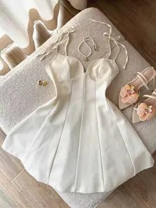 Spaghetti Strap Short Dress, Heart Neckline Halter Top, Elegant Fitted Princess Dress, Perfect for Parties and Dates