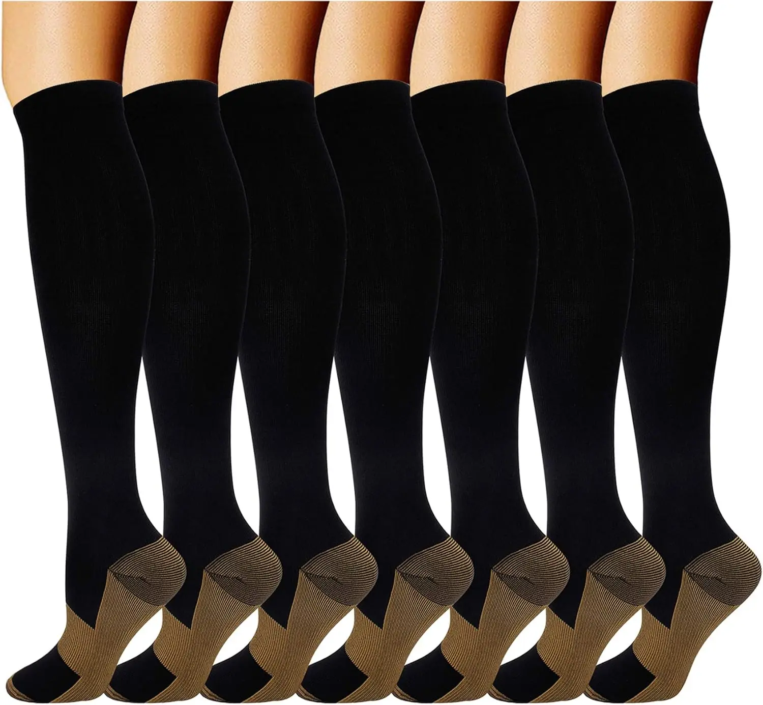 7 Pairs Copper Compression Socks for Men Women 20-30 mmHg Knee High Stockings Best Support for SportsGift.