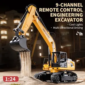 Remote-controlled excavator; multi-channel remote-controlled excavator with grab; construction vehicle; realistic sound and light effects; gift for children’s birthday and Christmas parties